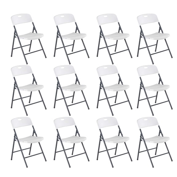 EDX 12 Pack Folding Chairs with Ergonomic Back, Heavy Duty Plastic Stackable Portable Folding Chairs, Weight Capacity 330 Lbs, For Home, Office, Party, Wedding, Events, Indoor Outdoor, White