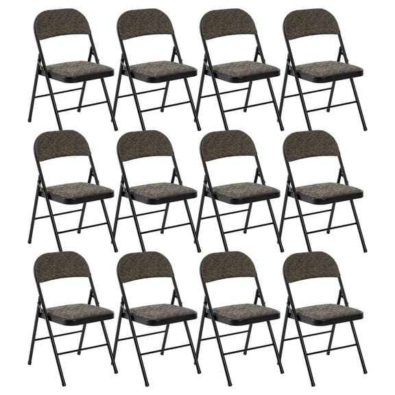 EDX 12 Pack Folding Chairs with Padded Cushion and Back, Fabric Stackable Portable Chairs Set with Durable Steel Frame, for Home, Office, Events, Black Grey