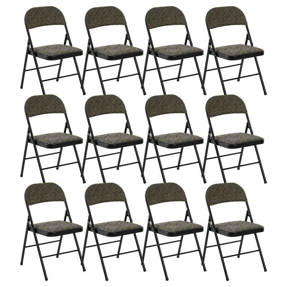 EDX 12 Pack Folding Chairs with Padded Cushion and Back, Fabric Stackable Portable Chairs Set with Durable Steel Frame, for Home and Office, Conference, Wedding, Party, Garden, Black Grey