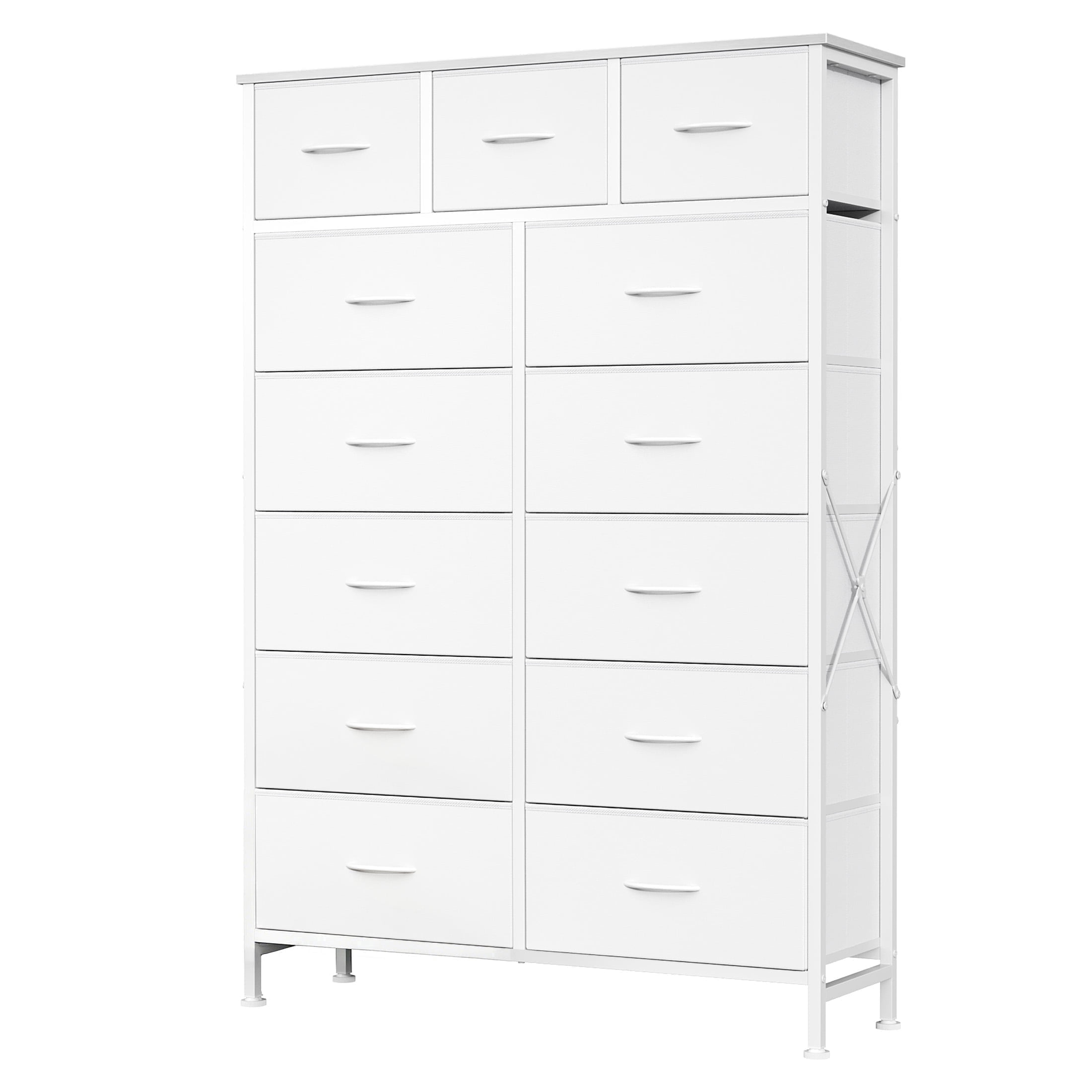 edx 13-Drawer Fabric Dresser, Sturdy Steel Frame Storage Cabinet for Bedroom Closet Clothes, White