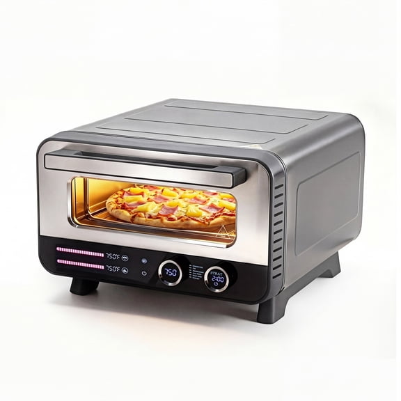 EDX Pizza Oven 15L 1700W, 80-400℃, 2 Mins Bake 12" Pizza, Stainless Steel Front, 320*319mm Pizza Stone, Electronic control