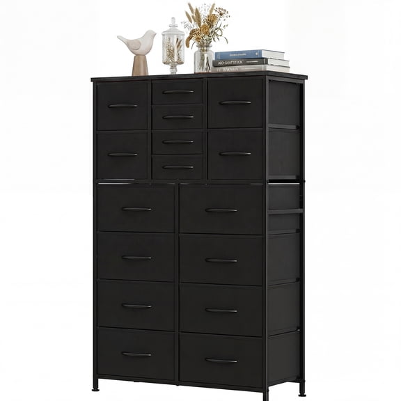 edx 16 Fabric Drawers, Cabinet Sideboard with 16 Fabric Drawers, Drawer Cabinet, Organization Furniture for Kitchen, Office, Hallway, Black