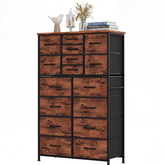 edx 16 Fabric Drawers, Cabinet Sideboard with 16 Fabric Drawers, Drawer Cabinet, Organization Furniture for Kitchen, Office, Hallway, Rust Brown