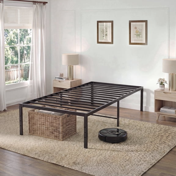 EDX 16 Inch High Clearance Metal Platform Bed Frame with Steel Slats, Large Under Bed Storage, No Box Spring Needed, Noise Free, Easy Assembly, Twin-XL