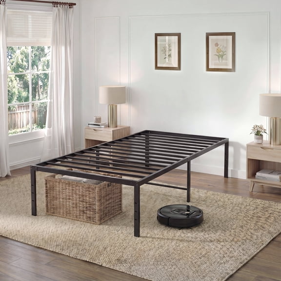 EDX 16 Inch High Clearance Metal Platform Bed Frame with Steel Slats, Large Under Bed Storage, No Box Spring Needed, Noise Free, Easy Assembly, Twin