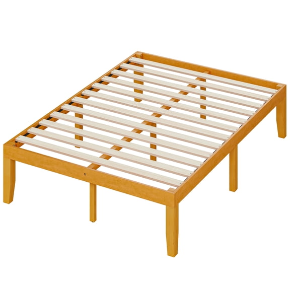 EDX 16 inch Full Bed Frame, No Box Spring Needed, Wooden Platform Bed Frame Mattress Foundation with Support Slats, Natural Pine