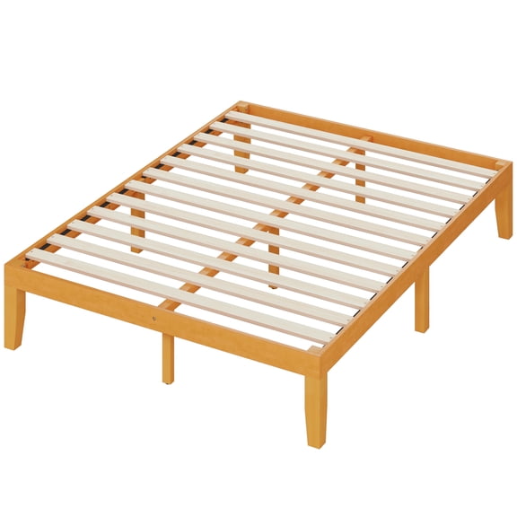 EDX 16 inch Queen Bed Frame, No Box Spring Needed, Wooden Platform Bed Frame Mattress Foundation with Support Slats, Natural Pine