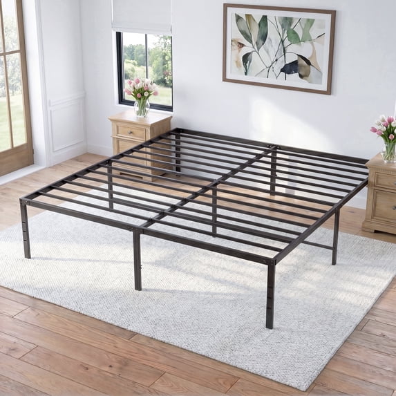 EDX 18 Inch King Bed Frame, Extra Tall Metal Platform with Steel Slats, Heavy Duty, Under Bed Storage, Noise Free, Easy Assembly, Black
