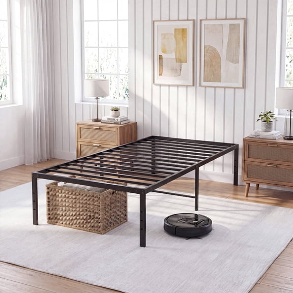 EDX 18 Inch Twin-XL Bed Frame, Extra Tall Metal Platform with Steel Slats, Heavy Duty, Under Bed Storage, Noise Free, Easy Assembly, Black