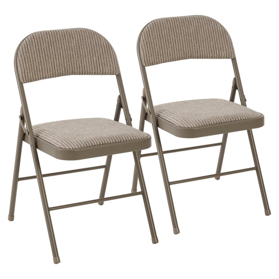 EDX 2 Pack Folding Chairs with Padded Cushion and Back, Fabric Stackable Portable Chairs Set with Durable Steel Frame, for Home and Office, Conference, Wedding, Party, Garden, Khaki