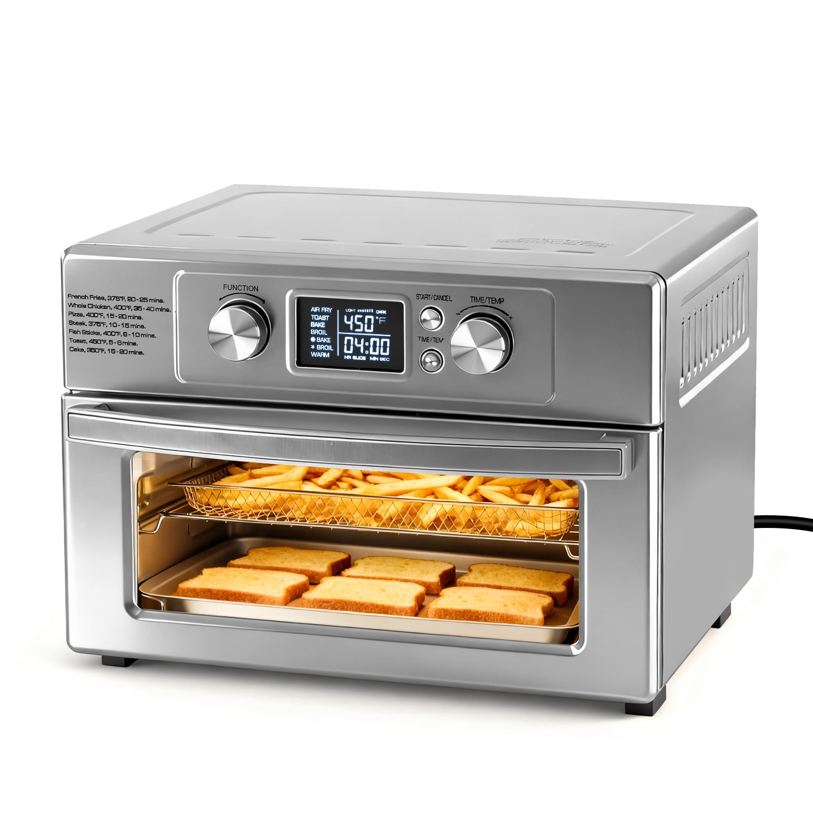 EDX 22L 1800W Electric Air Fryer Oven, 120V, 6 Stainless Steel Heating Elements, 450°F, 60-Minute Timer Control