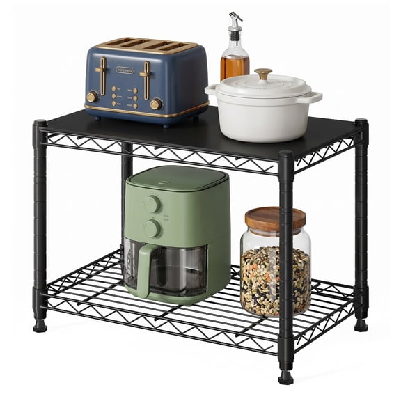 EDX 23IN Wire Shelving Cart Unit Metal Storage Rack, Basic 2 Tier Heavy Duty Storage Shelves, 400 Lbs Capacity, Black