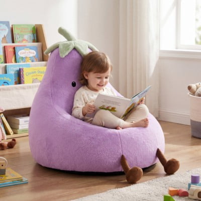 edx Bean Bag Chair for Kids, Soft Faux Rabbit Fur Fabric