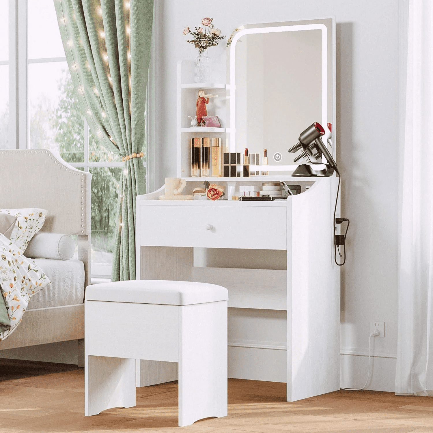 EDX 24" Makeup Vanity Table and Chair Set, Modern Vanity Desk with ...