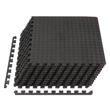 EDX 24 inch EVA Foam Tiles, 12P Puzzle Exercise Mat for Home Gym & Floor Padding, Black