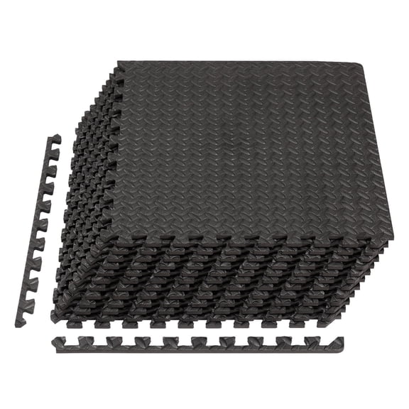 EDX 24 inch EVA Foam Tiles, 12P Puzzle Exercise Mat for Home Gym & Floor Padding, Black
