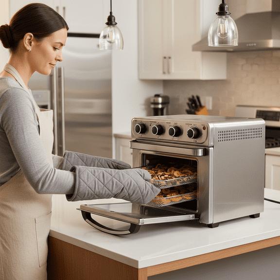 EDX 1600W Air Fryer Oven, 6 Cooking Functions 100-250℃ Adjustable Temp, 90Min Timer 304 Stainless Steel Heating, with Complete Baking Accessories