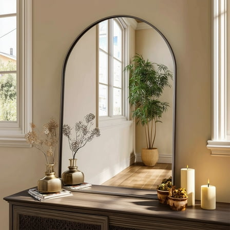 EDX 26"X38" Arched Bathroom Mirror, Wall Mounted Mirror with Aluminum Alloy Frame, Bathroom Mirror for Living Room, Bedroom, Bathroom and Entryway, Black
