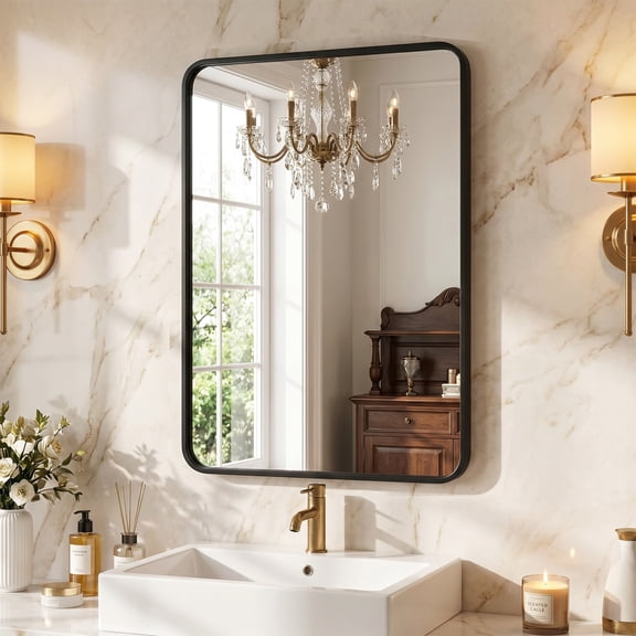 EDX 26"X 38" Bathroom Mirror, Wall Mounted Mirror with Aluminum Alloy Frame, Bathroom Mirror for Living Room, Bedroom, Bathroom and Entryway, Black