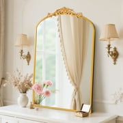 EDX 26" x 38" Antique Arched Mirror, Vintage Aluminium Thin Frame, Wall Decor for Bathroom, Gold