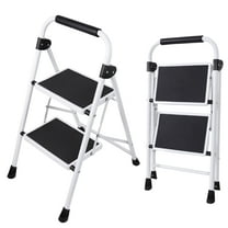 edx 2-Step Folding Step Stool for Adults - 330 Lbs Capacity, Sturdy Steel Frame, Wide Non-Slip Pedal & Top Handrail, Lightweight Portable Ladder for Home Kitchen, Black