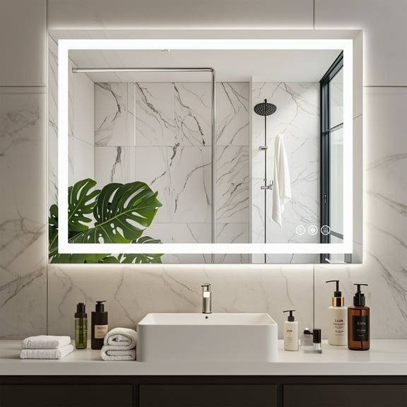EDX 28"X36" Anti-fog LED Bathroom Mirror with Dual Light Source and Three Lighting Modes, White