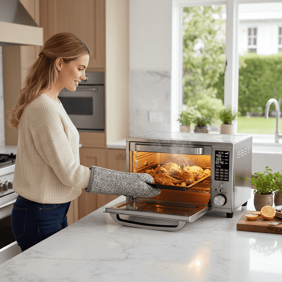 EDX 28L Silver Single-Door Air Fryer Oven, 4-in-1 Functions, 120V, 0-60min Timer, Free Tray & Rack & Tongs, Household Kitchen Use