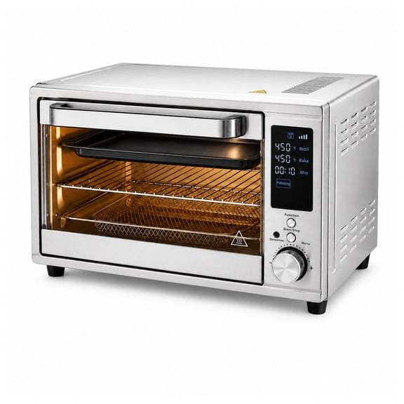 EDX 28L Silver Single-Door Air Fryer Oven, 4-in-1 Functions, 120V, 0-60min Timer, Free Tray & Rack & Tongs, Household Kitchen Use