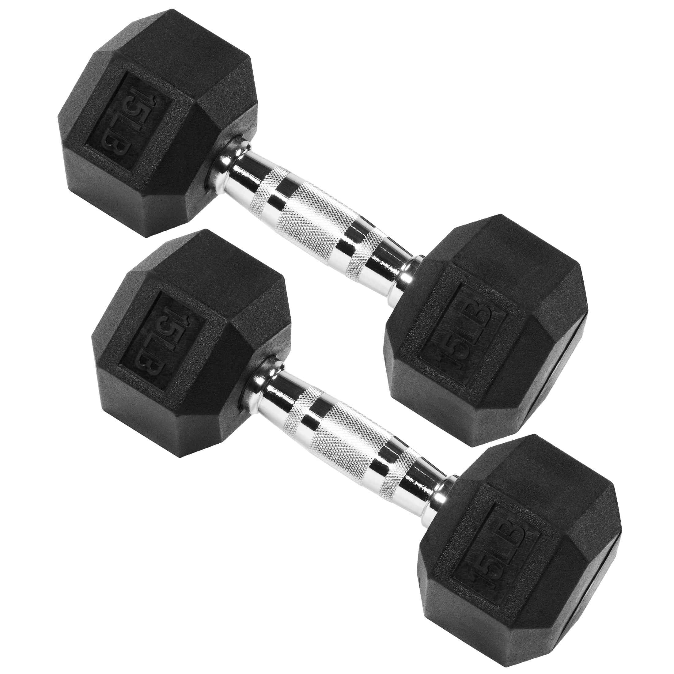 EDX 2Pcs 15 LB Rubber Hex Dumbbell – Anti-Roll Grip for Strength Training, Home Gym & Full-Body Workouts