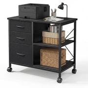 EDX 3 Drawer Mobile File Cabinet, Rolling Storage Cabinet with Open Storage Shelf, Fabric Lateral Filing Cabinet for Home Office, Black