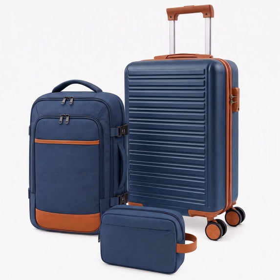 EDX 3 Piece Luggage Set with Backpack, Lightweight Hard Shell Suitcase Set, TSA Lock Travel Luggage with Spinner Wheels, 20 Inch Carry On Suitcase and Travel Bag for Men & Women, Blue