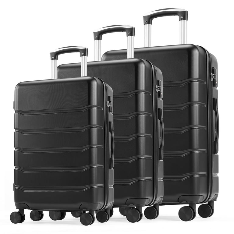 EDX Black Carry-On 3 Piece Luggage Sets, Hardside Suitcase with