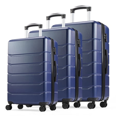 ZUNMOS 3 Piece Luggage Sets Hardside Suitcase with Spinner Wheels TSA Lock 20" 24" 28", Blue