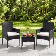 EDX 3 Pieces Patio Furniture Set,Wicker Rattan Outdoor Conversation Furniture Set with Tempered Glass Tabletop & Removable Cushion for Garden, Balcony, Poolside, Porch, Black