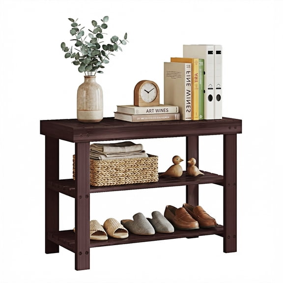 EDX 3 Tier Bamboo Shoe Rack Bench, 11.3'' x 19.7'' x 18'' Storage Seat Organizer with 286lb Capacity for Entryway, Bedroom and Living Room, Brown