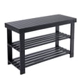 thumbnail image 1 of EDX 3-Tier Bamboo Shoe Rack Bench, 11.3 x 27.6 x 17.8 Inches Compact Storage Organizer with 286lb Capacity for Entryway, Bedroom and Living Room, Black, 1 of 10