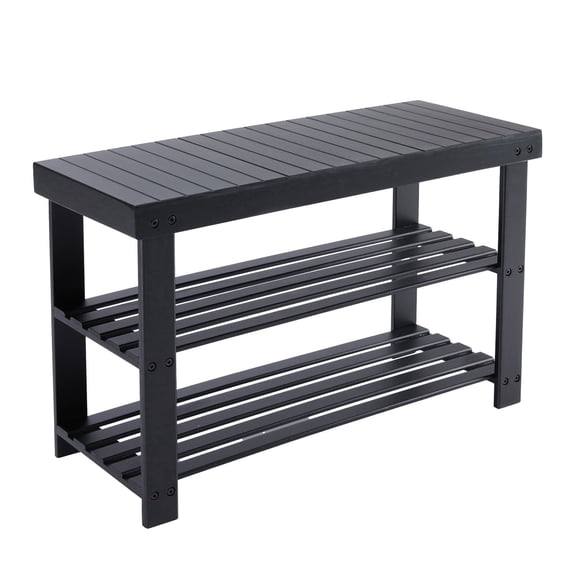 EDX 3-Tier Bamboo Shoe Rack Bench, 11.3 x 27.6 x 17.8 Inches Compact Storage Organizer with 286lb Capacity for Entryway, Bedroom and Living Room, Black