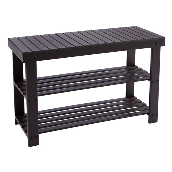 EDX 3-Tier Bamboo Shoe Rack Bench, 11.3 x 27.6 x 17.8 Inches Compact Storage Organizer with 286lb Capacity for Entryway, Bedroom and Living Room, Brown