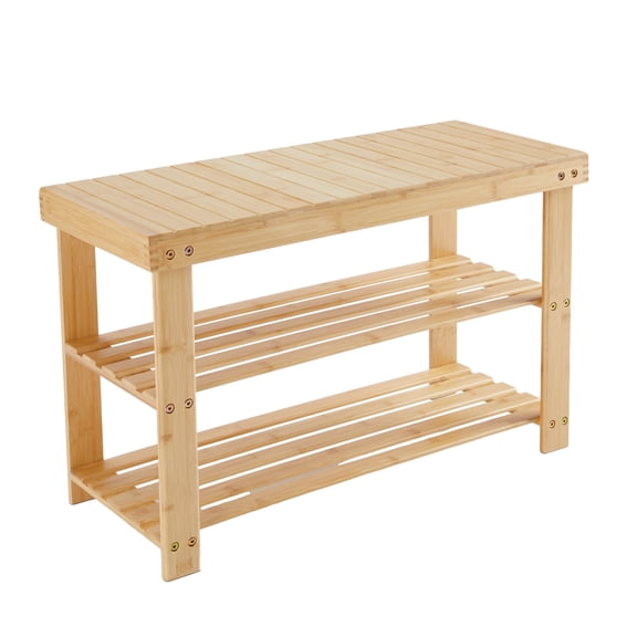 EDX 3-Tier Bamboo Shoe Rack Bench, 11.3 x 27.6 x 17.8 Inches Compact Storage Organizer with 286lb Capacity for Entryway, Bedroom and Living Room, Wood