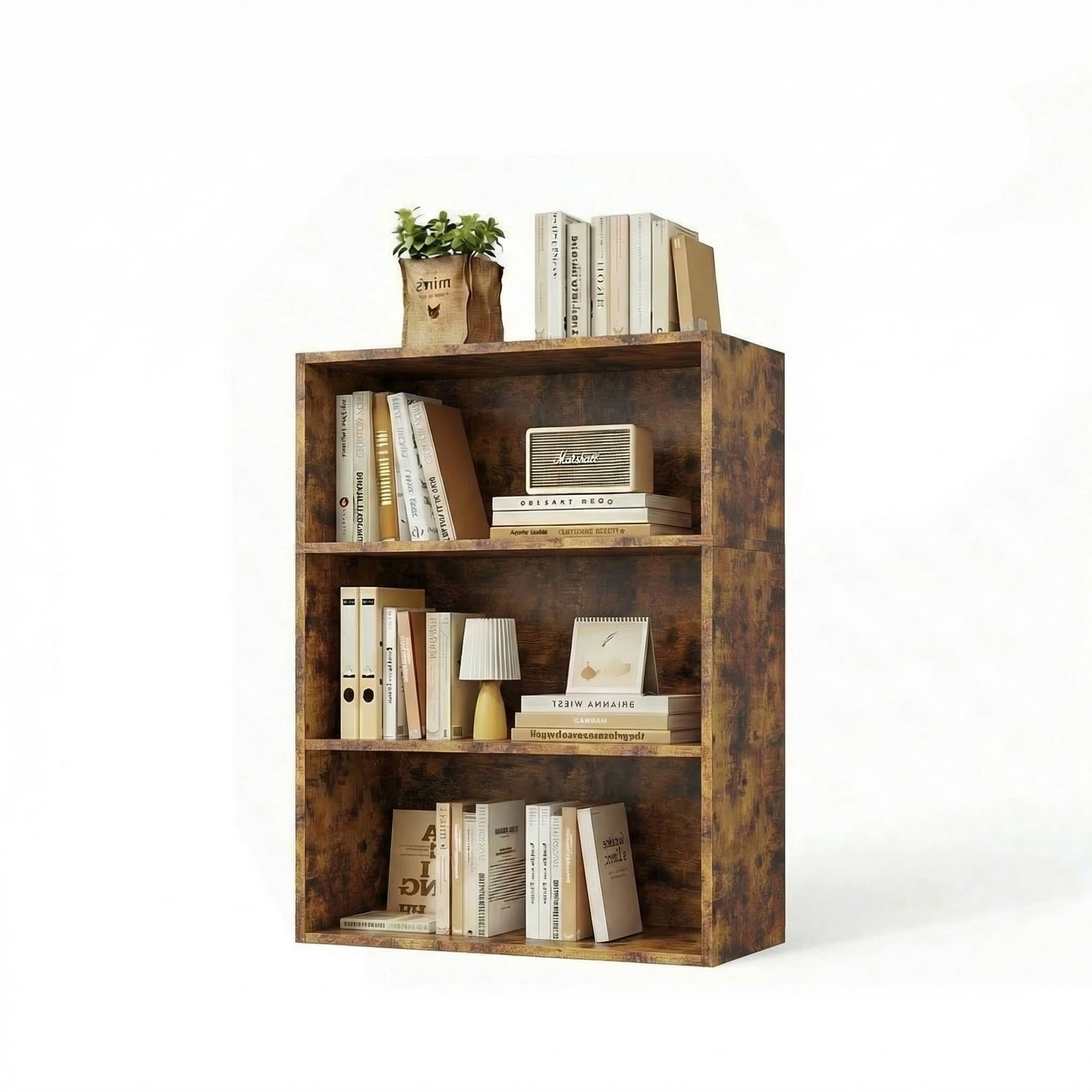 EDX 3 Tier Bookcase Storage, 40 Inch Large Tall Floor Standing Open Bookshelf for Home Office, Living Room, and Bedroom, Rustic Brown
