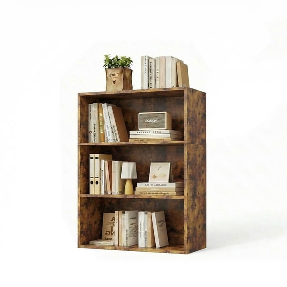 EDX 3 Tier Bookcase Storage, 40 Inch Large Tall Floor Standing Open Bookshelf for Home Office, Living Room, and Bedroom, Rustic Brown