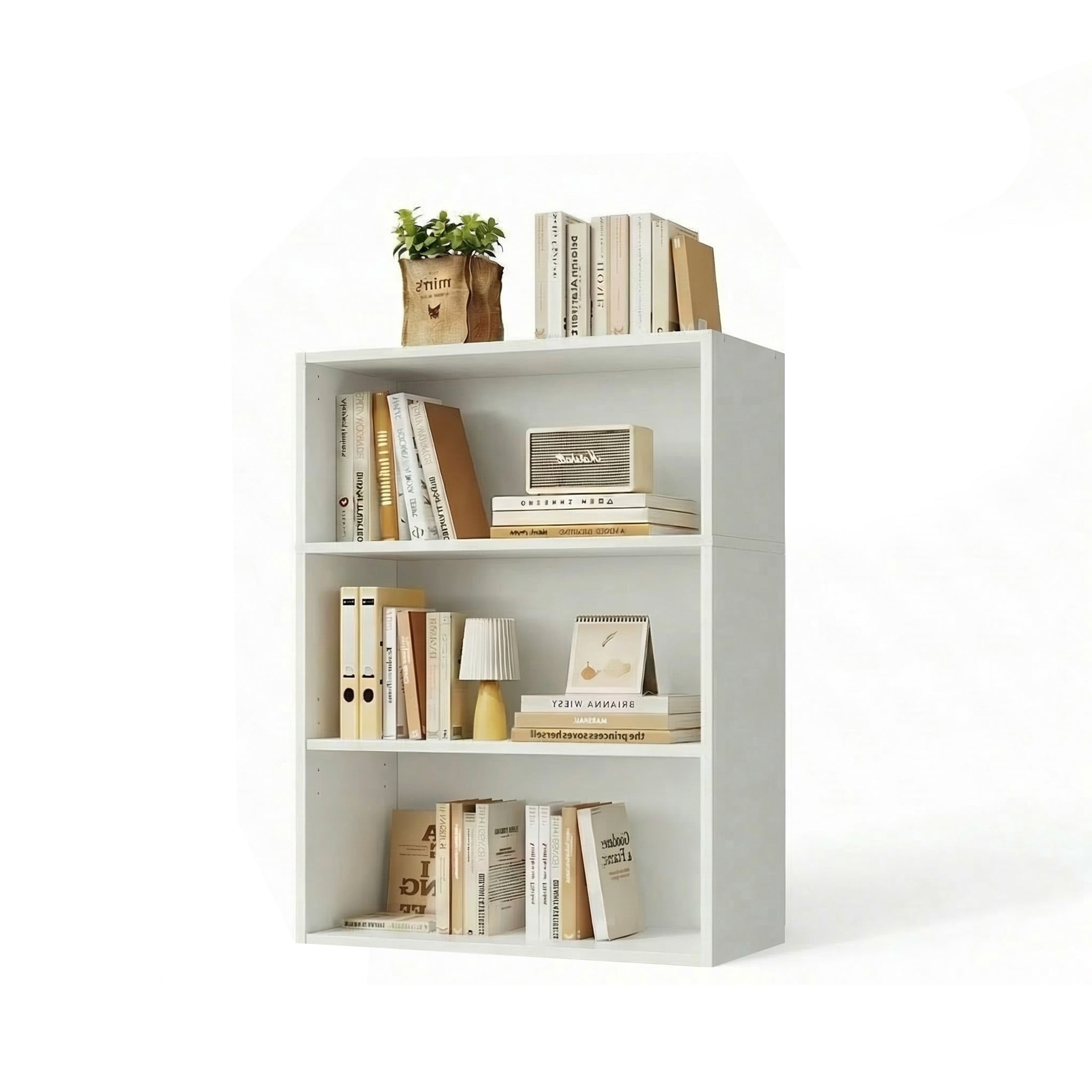 EDX 3 Tier Bookcase Storage, 40 Inch Large Tall Floor Standing Open Bookshelf for Home Office, Living Room, and Bedroom, White