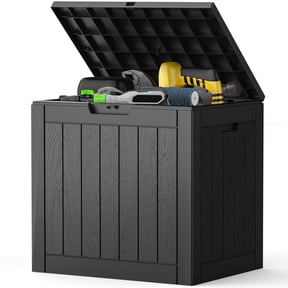 Ktaxon 75gal Outdoor Garden Storage Deck Box, Black Plastic, 44x21.3x19 ...