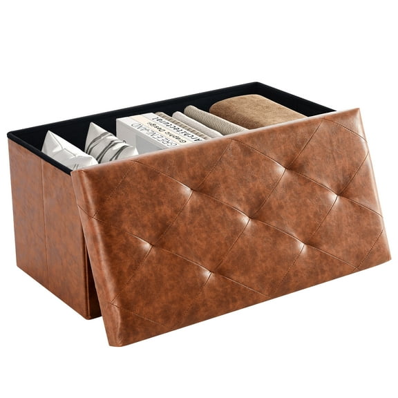 EDX 30" PVC Ottoman Bench, Folable Storage Bench for Bedroom, 29Gal Capacity, Ottoman Foot Rest Bench for Livingroom, Entryway, Brown