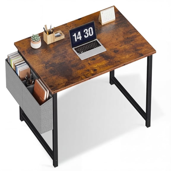 EDX 31" Small Computer Desk with Metal Frame, Waterproof Surface & Storage Bag, Two Desk Styles Shipped Randomly – Ideal for Bedroom or Small Spaces, Rustic Brown