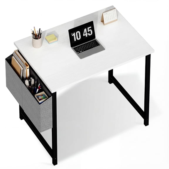 EDX 31" Small Computer Desk with Metal Frame, Waterproof Surface & Storage Bag – Ideal for Bedroom or Small Spaces, White