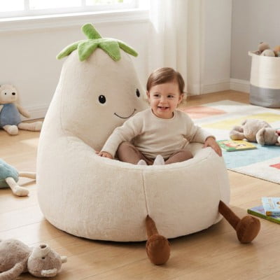edx Bean Bag Chair for Kids, Soft Faux Rabbit Fur Fabric, Removable Washable Cover, Eggplant Lazy Chair for Bedroom Living Room, 31 Inch, Beige