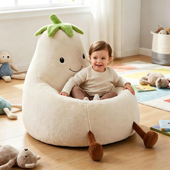 edx Bean Bag Chair for Kids, Soft Faux Rabbit Fur Fabric, Removable Washable Cover, Eggplant Lazy Chair for Bedroom Living Room, 31 Inch, Beige