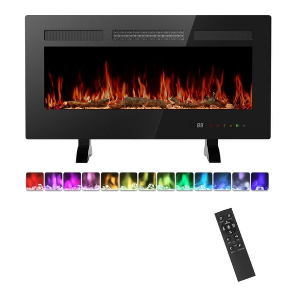 edx 36"Electric Fireplace, 1500W, 13 Adjustable Flame Colors, 12-Hour Timer, Low-Noise Design, Supports Wall-Mounted/Freestanding/Built-In Installation