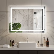 EDX 36"x 48" Lighted Anti-fog LED Bathroom Vanity Mirror with Dual Light Source and Three Lighting Modes, White